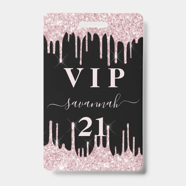 Badge Invitation VIP anniversaire black pink paillettes  (Avant)