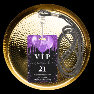 Badge Invitation vip ballon noir violet anniversaire