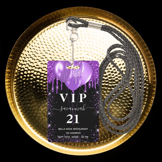Badge Invitation vip ballon noir violet anniversaire (Créateur téléchargé)