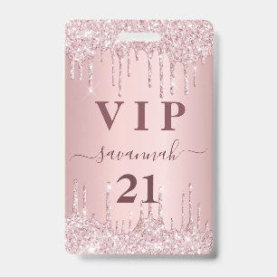 Badge Invitation vip gouttes de paillettes rose blush po