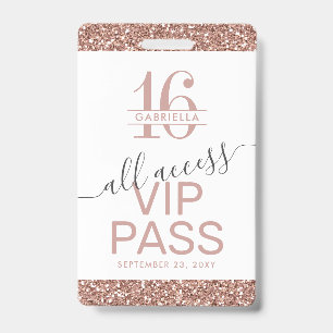 Badge Invitation VIP Rose Gold Rose Blanc Sweet 16