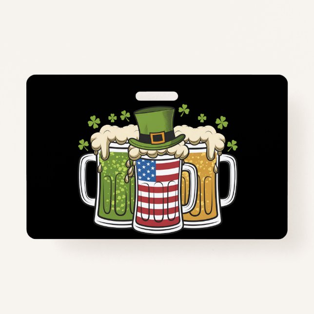 Badge Irish Beer Irlande USA Drapeau américain St Patric (Devant)