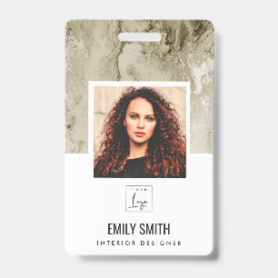 BADGE IVORY OFF WHITE GREEN PHOTO EMPLOYÉ CODE BARRE NOM