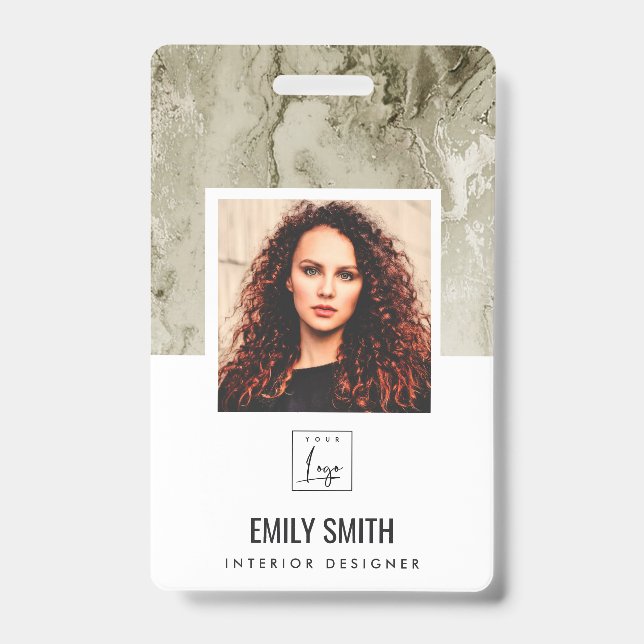 BADGE IVORY OFF WHITE GREEN PHOTO EMPLOYÉ CODE BARRE NOM (Avant)