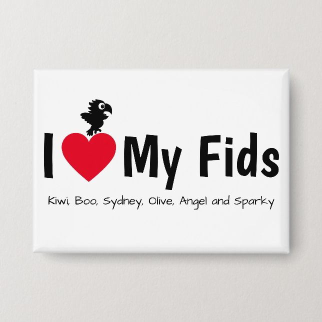 Badge J'aime mes Fids Perroquet Enfants Plumé (Recto)