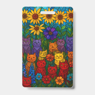 Badge Jardin de tournesols Chats Art de verre teinté