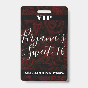 Badge Jardin sombre fleurs rouges romantiques Douze ans 