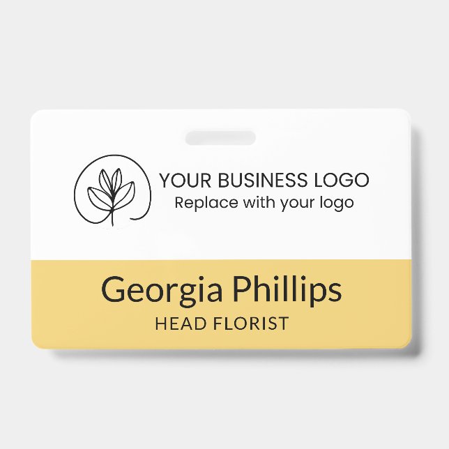 Badge Jaune clair et blanc avec votre logo d'entreprise (Avant)