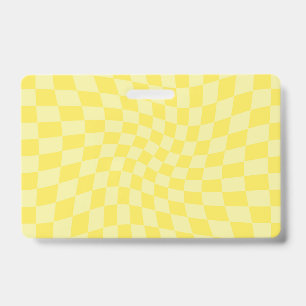 Badge Jaune Pastel Citron Rétro Damier Déformé