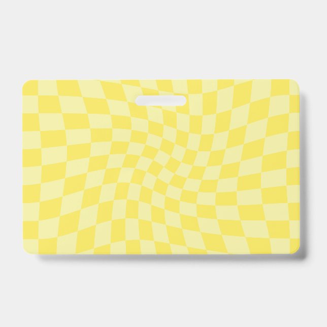 Badge Jaune Pastel Citron Rétro Damier Déformé    (Avant)