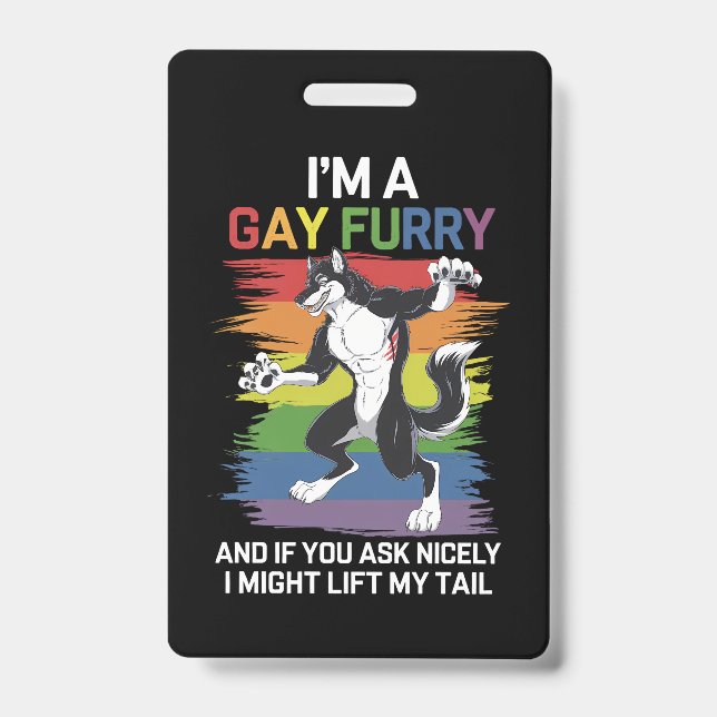 Badge Je suis une Gay Furry Fox Rainbow Pride LGBTQ (Avant)