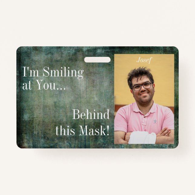 Badge Je te souris derrière ce masque ! Grunge vert (Devant)