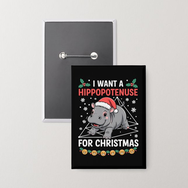 Badge Je veux un hippopoténuse pour Noël Prof de maths (Recto/Verso)