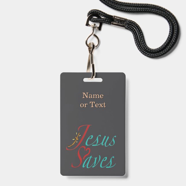 Badge Jésus Sauve Citation Chrétienne Noir  (Avant avec lanière)
