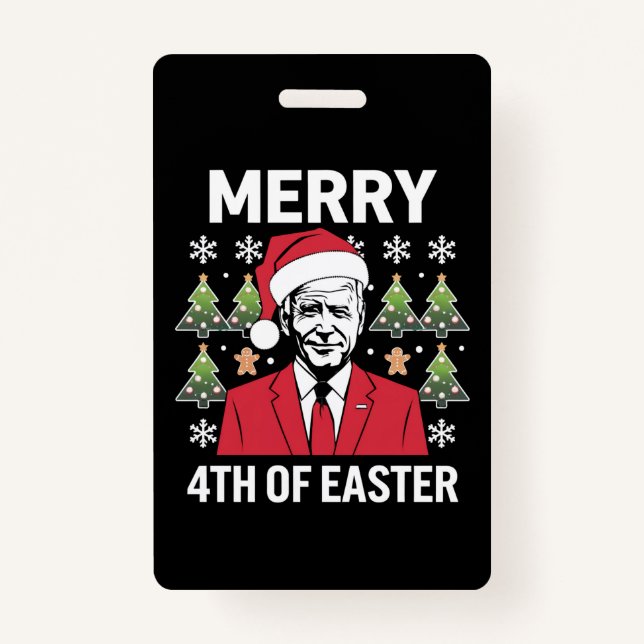 Badge Joe Biden Noël Père Noël Chapeau Joyeux 4e Pâques (Devant)