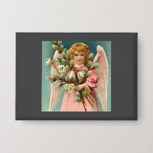 Badge Joli Ange En Robe Rose