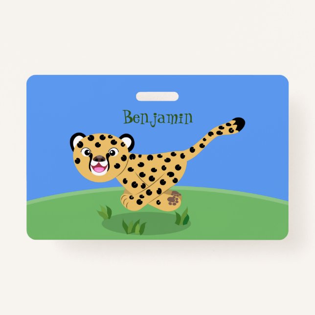 Badge Joli bébé guépard en cours de dessin animé illustr (Devant)