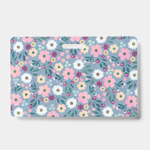 Badge Joli bleu rose fleurs Botanique