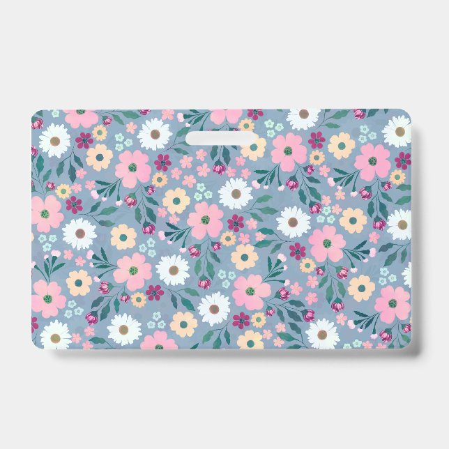 Badge Joli bleu rose fleurs Botanique (Face)