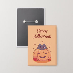 Badge Joli chat gris de Halloween Citrouille