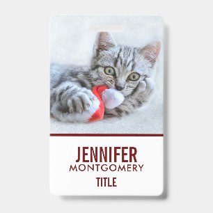 Badge Joli chat tabby gris avec chapeau de Noël Xmas