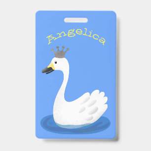 Badge Joli cygne blanc avec dessin animé de couronne
