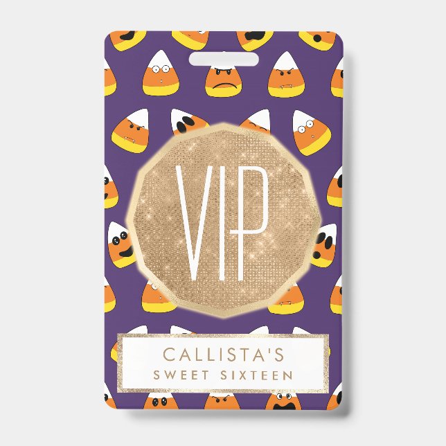Badge Joli Émoticône Halloween Orange Violet Maïs Sucré (Avant)