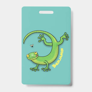 Badge Joli gecko vert salutations avec dessin animé