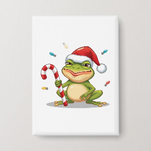 Badge Joli Grenouille de Noël avec Canne à Sucre - Drôle