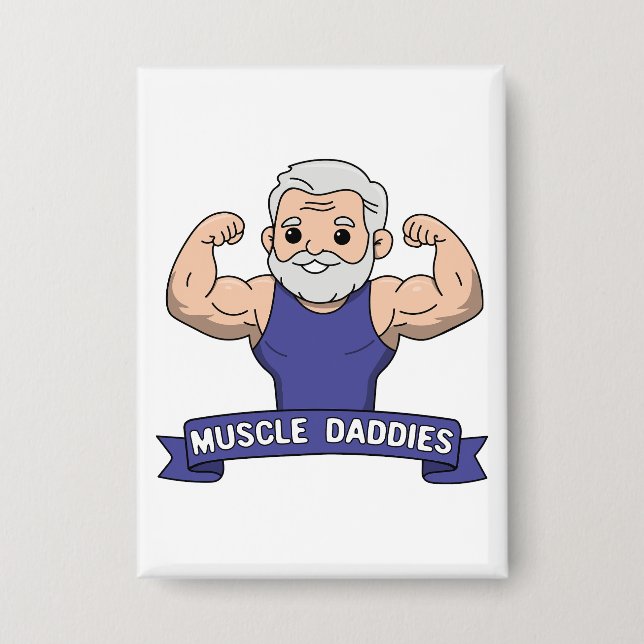 Badge Joli Kawaii Muscle Daddy Barbu Bodybuilder (Recto)