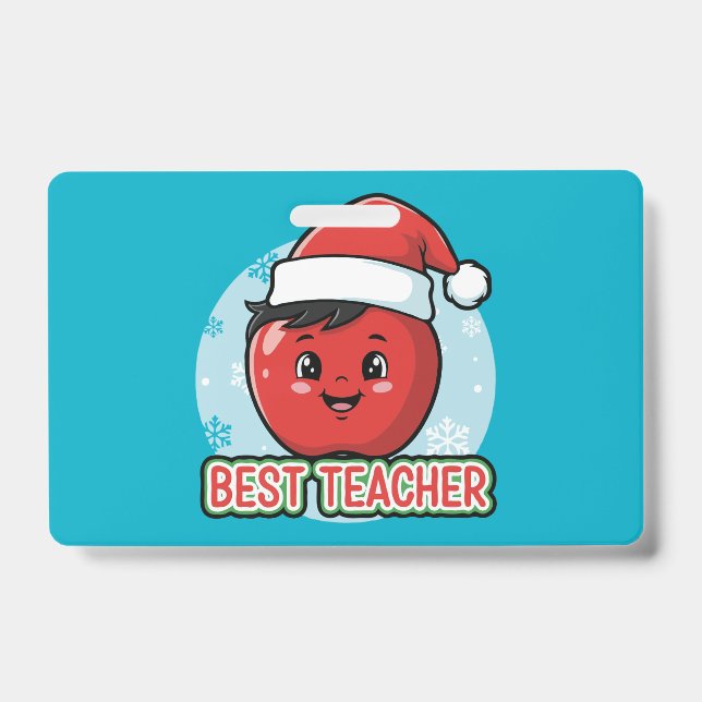 Badge Joli Meilleur Professeur Noël Pomme | Vacances  (Avant)