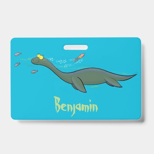 Badge Joli monstre marin plésiosaure de dessin animé heu (Avant)