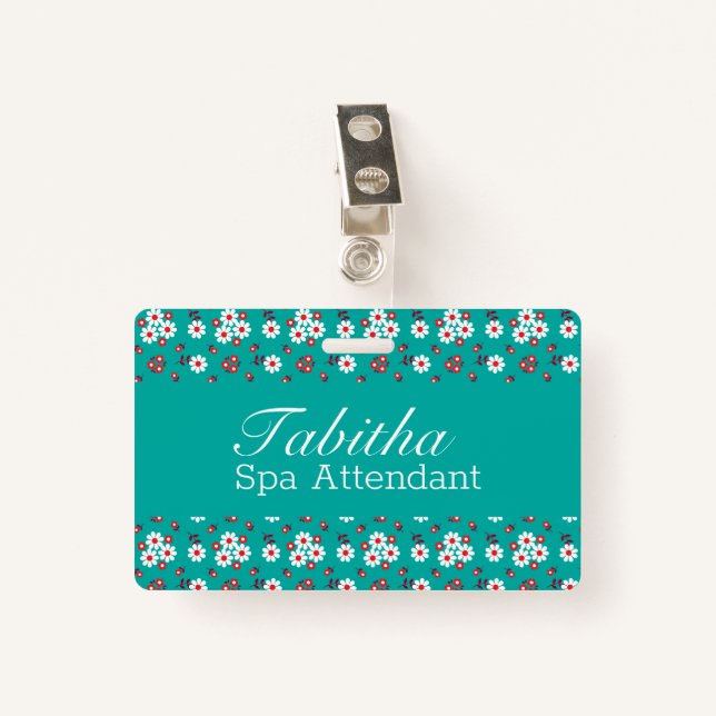 Badge Joli motif floral sur Aqua (Devant avec clip)