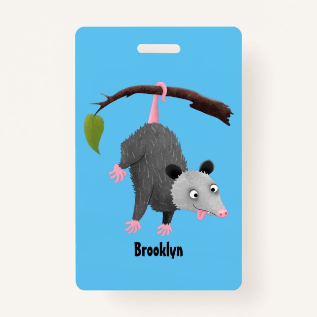 Badge Joli opossum accroché à la branche dessin animé (Devant)