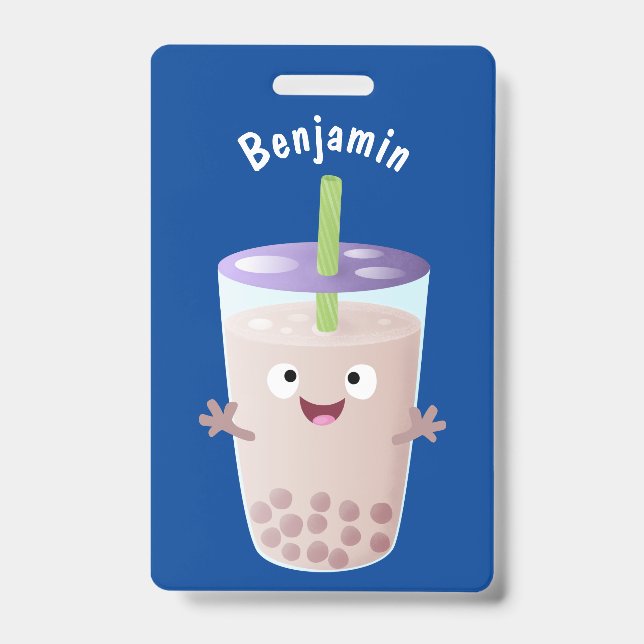 Badge Joli personnage de dessin animé de bubble tea boba (Avant)