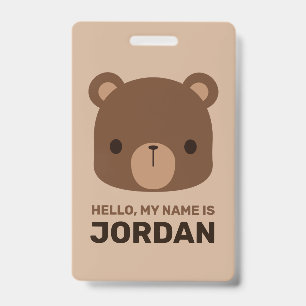 Badge Joli petit ours brun avec nom personnalisé