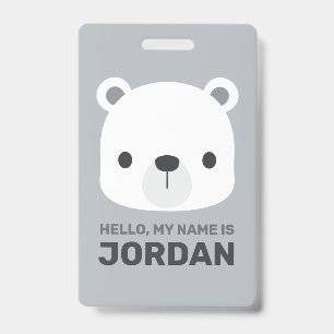 Badge Joli petit ours polaire avec nom personnalisé