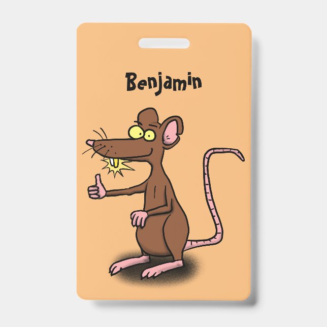 Badge Joli rat brun pouce levé dessin animé (Avant)