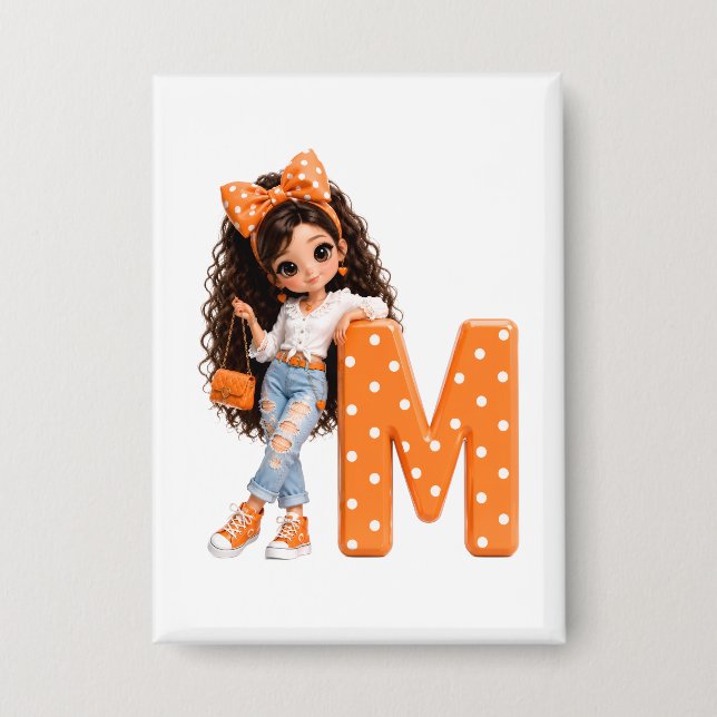 Badge Jolie Fille avec Lettre M Plaid (Recto)