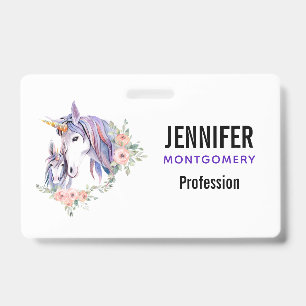 Badge Jolie licorne maman et bébé aquarelle florale