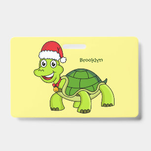 Badge Jolie tortue en chapeau de Père Noël