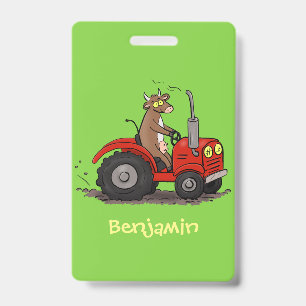 Badge Jolie vache heureuse conduisant un dessin animé de
