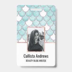 Badge Jolies Écailles de Sirène Aquarelle Pailletées Ros