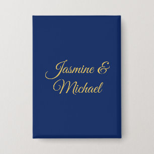 Badge Jolis Noms De Couple De Calligraphie Chic Bleu & O