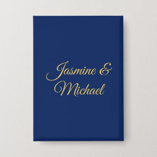 Badge Jolis Noms De Couple De Calligraphie Chic Bleu & O