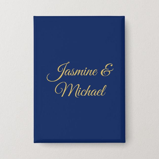 Badge Jolis Noms De Couple De Calligraphie Chic Bleu & O (Recto)