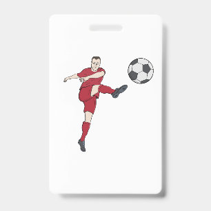 Badge Joueur de football rétro frappant le ballon en vol