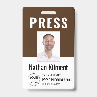 Badge Journaliste Passe Photo Nom Logo ID Brown