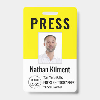 Badge Journaliste Passe Photo Nom Logo ID Jaune