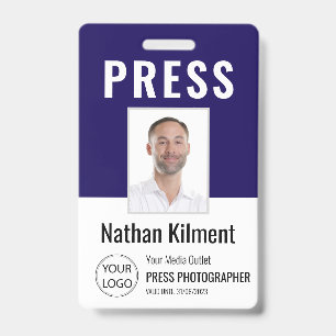 Badge Journaliste Passe Photo Nom Logo ID Marine Blue